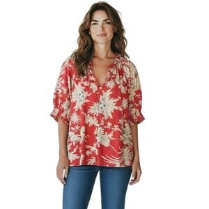dylan Red Floral V-Neck Blouse